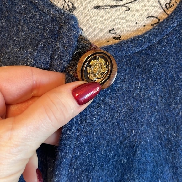 Peter James Wool Mohair Cape with Attached Scarf Blue O/S - Picture 3 of 11